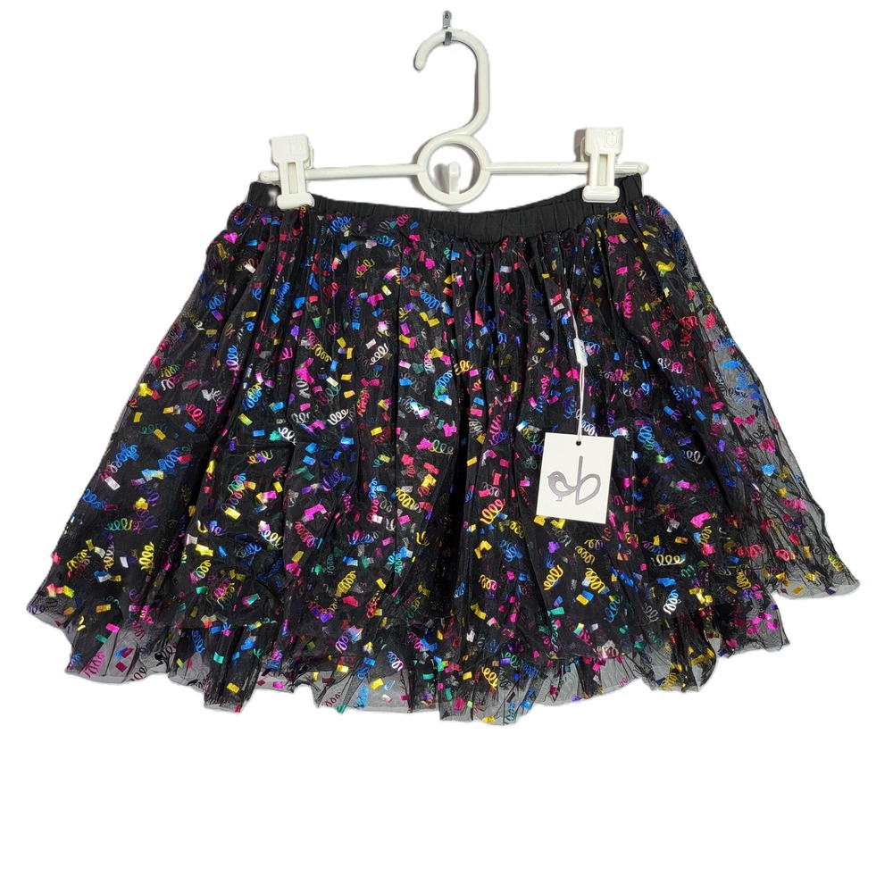 Birdie Bean‎ Bamboo Tulle Skirt Black Confetti Rainbow Party Tutu 10/12Y NWT